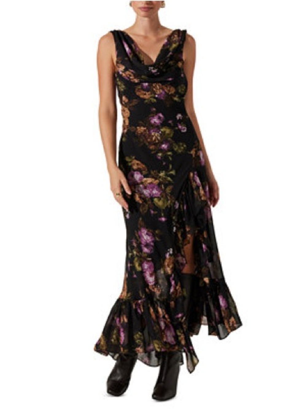 ASTR the Label Cecilia Floral Cowl Neck Maxi Dress